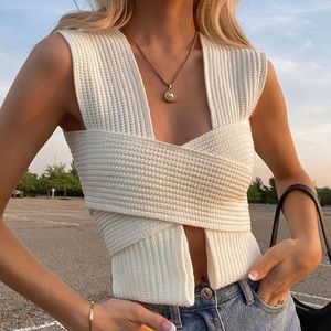 Verge girl knit crochet tie wrap top white one size